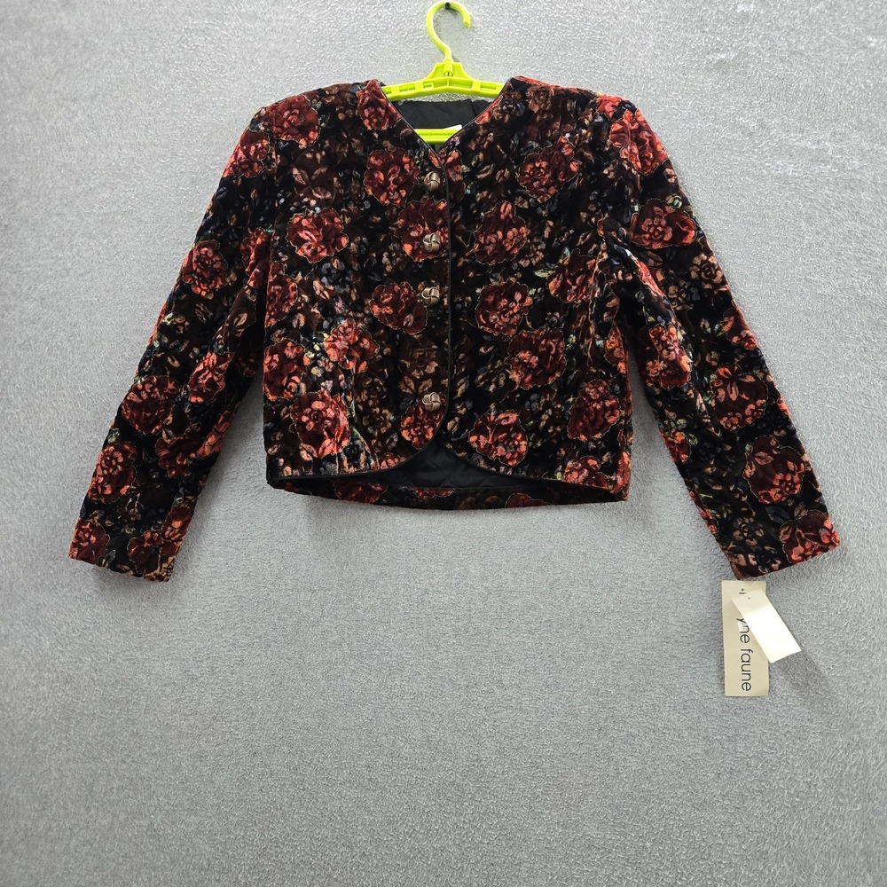 VINTAGE Robyne Faune Women Jacket M (10-12) Brown Floral Velvet Quilted 80s